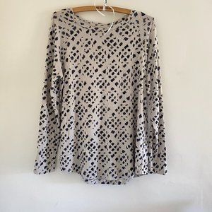 Nic + Zoe Dotted Diamond Geometric Print Top Tunic Cream Green Grey Medium